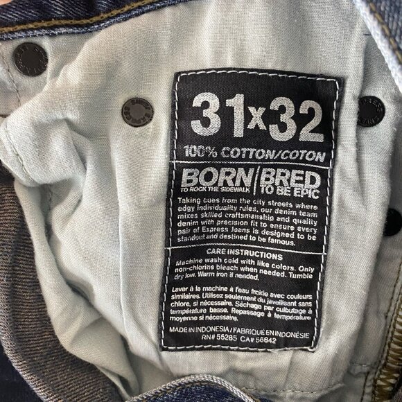 Express Rocco Jeans Mens 31/32 (33/31) Slim Fit Skinny Leg Dark Wash Distressed - Picture 4 of 14